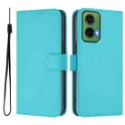 For Motorola Moto G35 Skin Feel Solid Color Leather Phone Case with Lanyard(Lake Blue) - 2