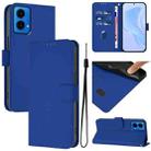 For Motorola Moto G45 5G / G34 5G Skin Feel Solid Color Leather Phone Case with Lanyard(Dark Blue) - 1