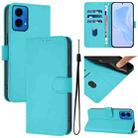 For Motorola Moto G45 5G / G34 5G Skin Feel Solid Color Leather Phone Case with Lanyard(Lake Blue) - 1