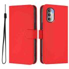 For Motorola Moto G51 5G Skin Feel Solid Color Leather Phone Case with Lanyard(Red) - 2