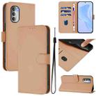 For Motorola Moto G51 5G Skin Feel Solid Color Leather Phone Case with Lanyard(Nude) - 1