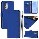 For Motorola Moto G51 5G Skin Feel Solid Color Leather Phone Case with Lanyard(Dark Blue) - 1