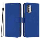 For Motorola Moto G51 5G Skin Feel Solid Color Leather Phone Case with Lanyard(Dark Blue) - 2