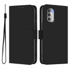 For Motorola Moto G51 5G Skin Feel Solid Color Leather Phone Case with Lanyard(Black) - 2
