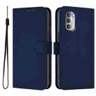 For Motorola Moto G51 5G Skin Feel Solid Color Leather Phone Case with Lanyard(Navy Blue) - 2