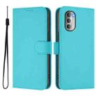 For Motorola Moto G51 5G Skin Feel Solid Color Leather Phone Case with Lanyard(Lake Blue) - 2