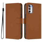 For Motorola Moto G52 4G / G82 5G Skin Feel Solid Color Leather Phone Case with Lanyard(Brown) - 2