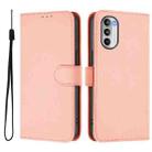 For Motorola Moto G52 4G / G82 5G Skin Feel Solid Color Leather Phone Case with Lanyard(Pink) - 2