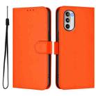 For Motorola Moto G52 4G / G82 5G Skin Feel Solid Color Leather Phone Case with Lanyard(Orange) - 2