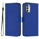 For Motorola Moto G52 4G / G82 5G Skin Feel Solid Color Leather Phone Case with Lanyard(Dark Blue) - 2