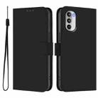 For Motorola Moto G52 4G / G82 5G Skin Feel Solid Color Leather Phone Case with Lanyard(Black) - 2