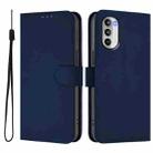 For Motorola Moto G52 4G / G82 5G Skin Feel Solid Color Leather Phone Case with Lanyard(Navy Blue) - 2