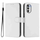 For Motorola Moto G52 4G / G82 5G Skin Feel Solid Color Leather Phone Case with Lanyard(White) - 2