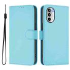 For Motorola Moto G52 4G / G82 5G Skin Feel Solid Color Leather Phone Case with Lanyard(Sky Blue) - 2