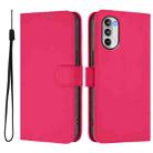 For Motorola Moto G52 4G / G82 5G Skin Feel Solid Color Leather Phone Case with Lanyard(Rose Red) - 2