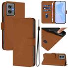 For Motorola Moto G55 Skin Feel Solid Color Leather Phone Case with Lanyard(Brown) - 1