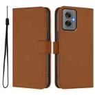 For Motorola Moto G55 Skin Feel Solid Color Leather Phone Case with Lanyard(Brown) - 2