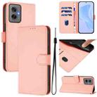 For Motorola Moto G55 Skin Feel Solid Color Leather Phone Case with Lanyard(Pink) - 1
