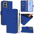 For Motorola Moto G55 Skin Feel Solid Color Leather Phone Case with Lanyard(Dark Blue) - 1