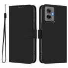 For Motorola Moto G55 Skin Feel Solid Color Leather Phone Case with Lanyard(Black) - 2