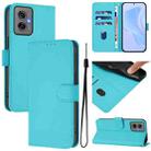 For Motorola Moto G55 Skin Feel Solid Color Leather Phone Case with Lanyard(Lake Blue) - 1