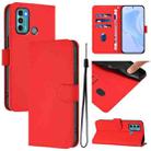 For Motorola Moto G60 / G40 Fusion Skin Feel Solid Color Leather Phone Case with Lanyard(Red) - 1