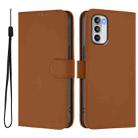 For Motorola Moto G 5G 2022 Skin Feel Solid Color Leather Phone Case with Lanyard(Brown) - 2