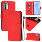 For Motorola Moto G 5G 2022 Skin Feel Solid Color Leather Phone Case with Lanyard(Red) - 1