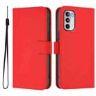 For Motorola Moto G 5G 2022 Skin Feel Solid Color Leather Phone Case with Lanyard(Red) - 2