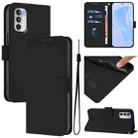 For Motorola Moto G 5G 2022 Skin Feel Solid Color Leather Phone Case with Lanyard(Black) - 1