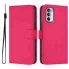 For Motorola Moto G 5G 2022 Skin Feel Solid Color Leather Phone Case with Lanyard(Rose Red) - 2