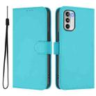 For Motorola Moto G 5G 2022 Skin Feel Solid Color Leather Phone Case with Lanyard(Lake Blue) - 2