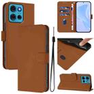 For Motorola Moto G75 5G Skin Feel Solid Color Leather Phone Case with Lanyard(Brown) - 1