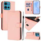 For Motorola Moto G75 5G Skin Feel Solid Color Leather Phone Case with Lanyard(Pink) - 1
