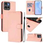 For Motorola Edge 50 5G Global Skin Feel Solid Color Leather Phone Case with Lanyard(Pink) - 1