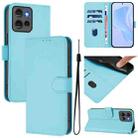 For Motorola Edge 50 5G Global Skin Feel Solid Color Leather Phone Case with Lanyard(Sky Blue) - 1