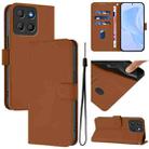 For Motorola Moto G15 Skin Feel Solid Color Leather Phone Case with Lanyard(Brown) - 1