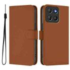 For Motorola Moto G15 Skin Feel Solid Color Leather Phone Case with Lanyard(Brown) - 2