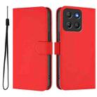 For Motorola Moto G15 Skin Feel Solid Color Leather Phone Case with Lanyard(Red) - 2