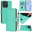 For Motorola Moto G15 Skin Feel Solid Color Leather Phone Case with Lanyard(Green) - 1