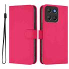 For Motorola Moto G15 Skin Feel Solid Color Leather Phone Case with Lanyard(Rose Red) - 2