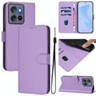 For Motorola Moto G Stylus 5G 2025 Skin Feel Solid Color Leather Phone Case with Lanyard(Lavender Purple) - 1