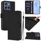 For Motorola Moto G Stylus 5G 2025 Skin Feel Solid Color Leather Phone Case with Lanyard(Black) - 1