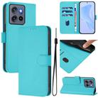 For Motorola Moto G Stylus 5G 2025 Skin Feel Solid Color Leather Phone Case with Lanyard(Lake Blue) - 1