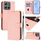 For Motorola Moto G15 Power Skin Feel Solid Color Leather Phone Case with Lanyard(Pink) - 1