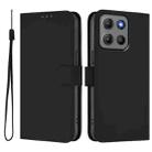 For Motorola Moto G15 Power Skin Feel Solid Color Leather Phone Case with Lanyard(Black) - 2