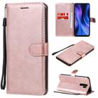 For Xiaomi Redmi 9 Solid Color Horizontal Flip Protective Leather Case with Holder & Card Slots & Wallet & Photo Frame & Lanyard(Rose Gold) - 1