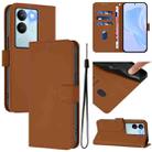 For vivo V29 5G Global / V29 Pro Skin Feel Solid Color Leather Phone Case with Lanyard(Brown) - 1