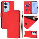 For vivo V29 5G Global / V29 Pro Skin Feel Solid Color Leather Phone Case with Lanyard(Red) - 1