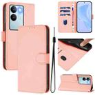 For vivo V29 5G Global / V29 Pro Skin Feel Solid Color Leather Phone Case with Lanyard(Pink) - 1